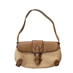 BCB Girls Leather Purse Woven Cord Brown Small Shoulder Bag Buckle *ink*